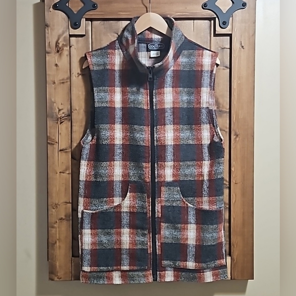 Couture Plaid Sleeveless Wool Made in Canada Long Vest Women's Size Small
